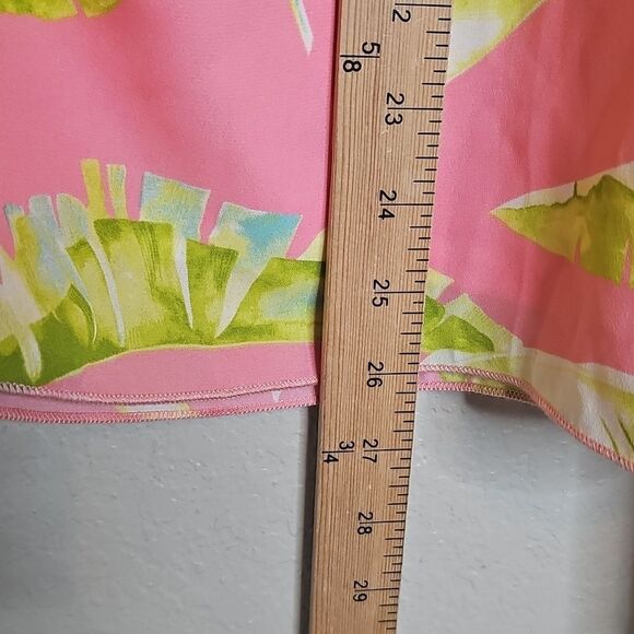 NWT Adrienne Medium Coral and Lime Palm Print Floral One Shoulder Sleeve Top - Picture 5 of 8